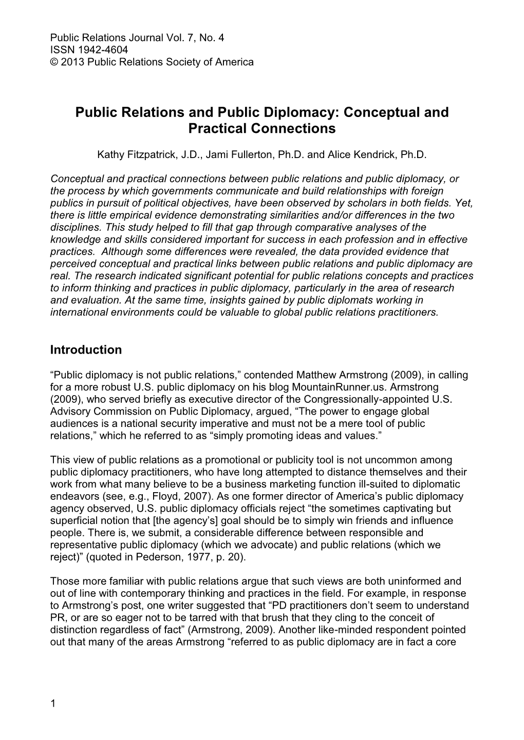 Public Relations and Public Diplomacy: Conceptual and Practical Connections