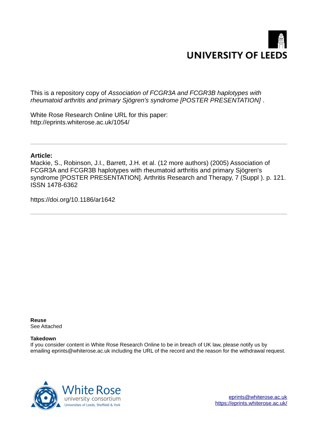 Association of FCGR3A and FCGR3B Haplotypes with Rheumatoid Arthritis and Primary Sjögren's Syndrome [POSTER PRESENTATION]