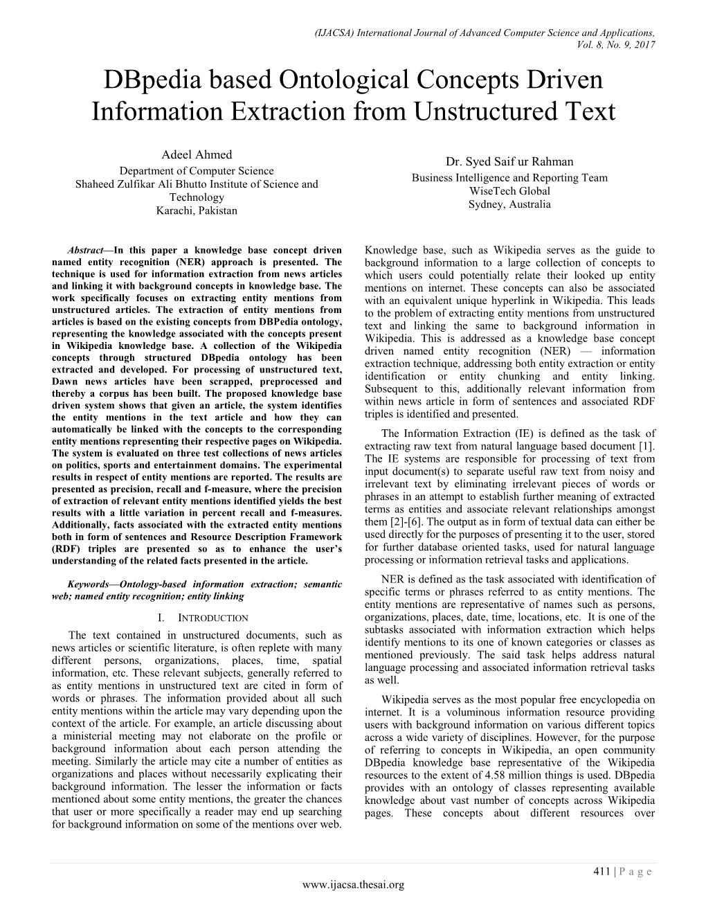 Dbpedia Based Ontological Concepts Driven Information Extraction from Unstructured Text