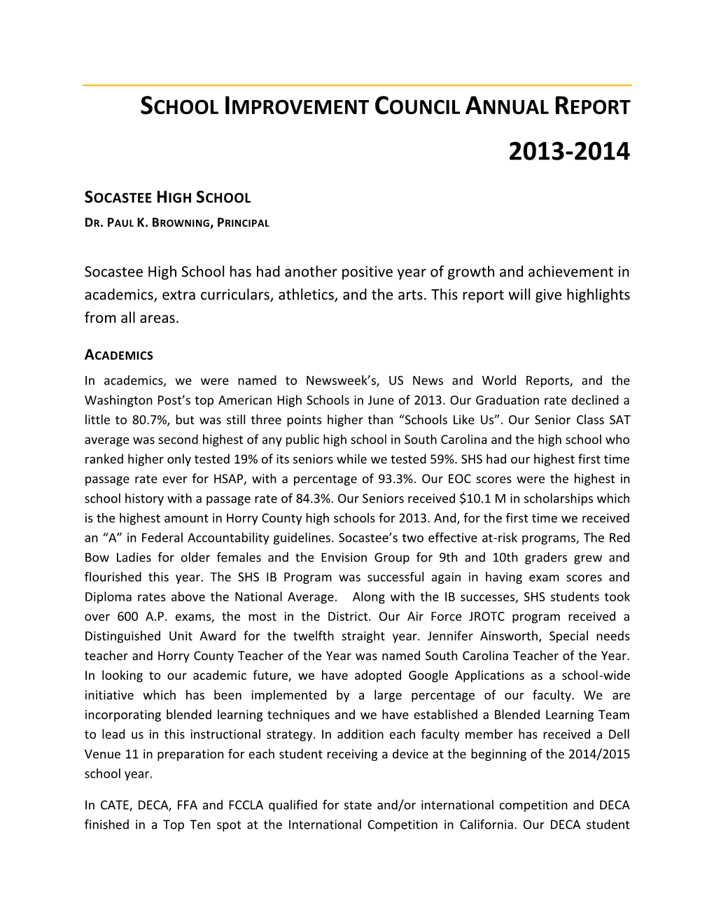 School Improvement Council Annual Report 2013-2014