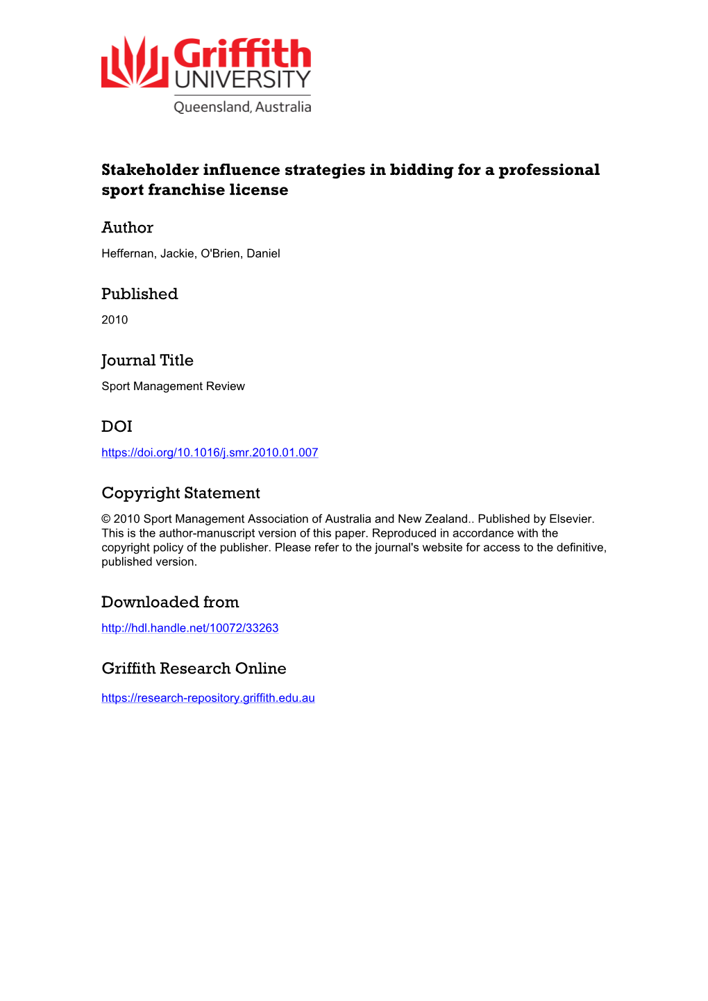 Stakeholder Influence Strategies in Bidding for a Professional Sport Franchise License