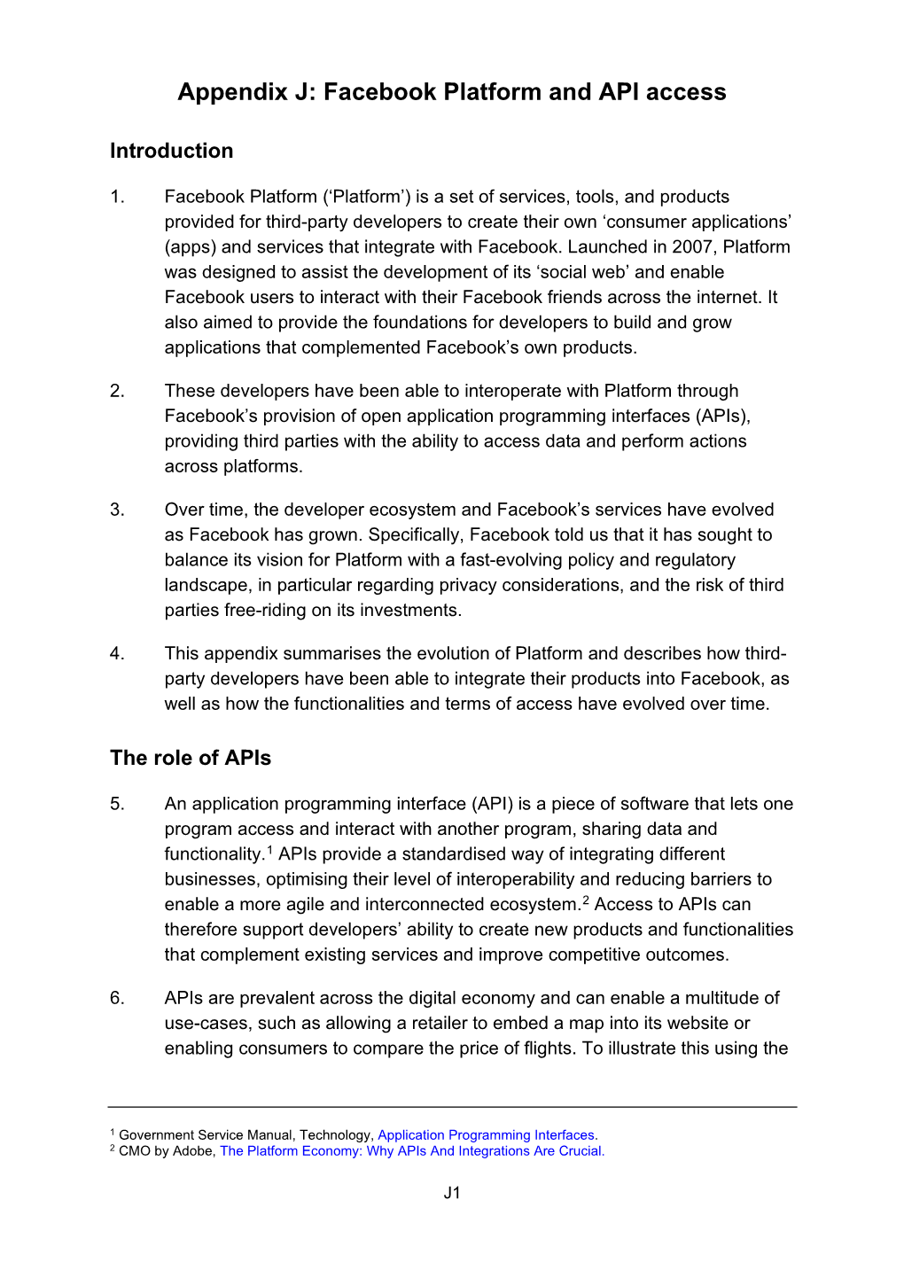 Appendix J: Facebook Platform and API Access