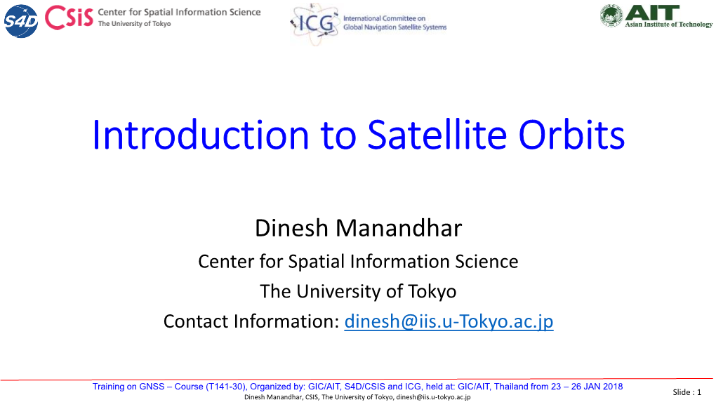 Introduction to Satellite Orbits