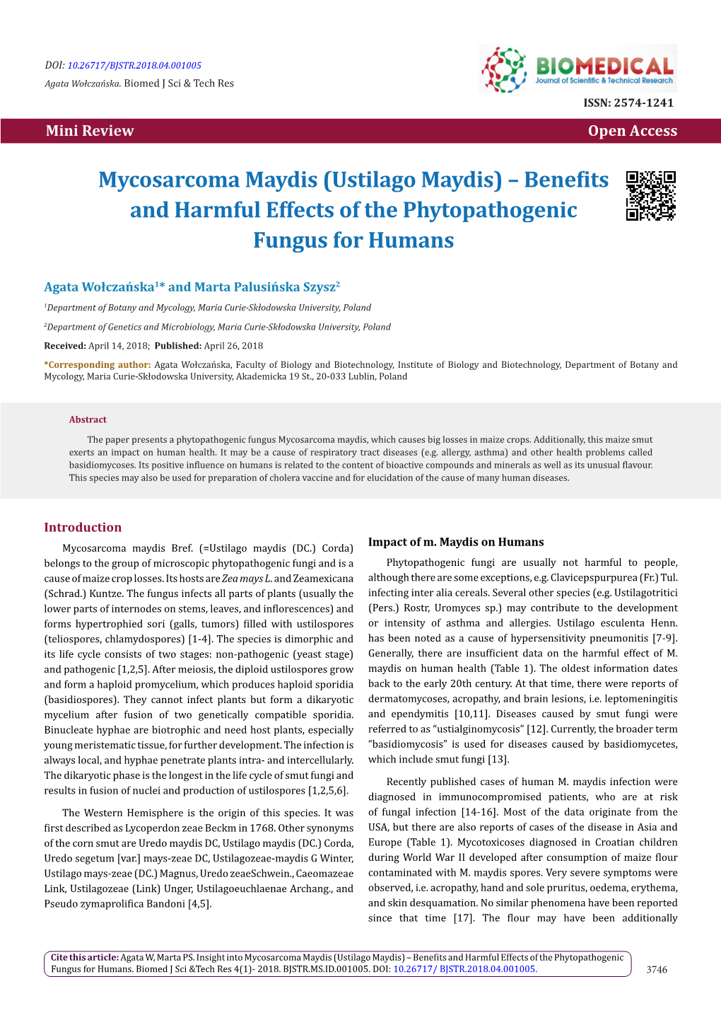 Ustilago Maydis) – Benefits and Harmful Effects of the Phytopathogenic Fungus for Humans