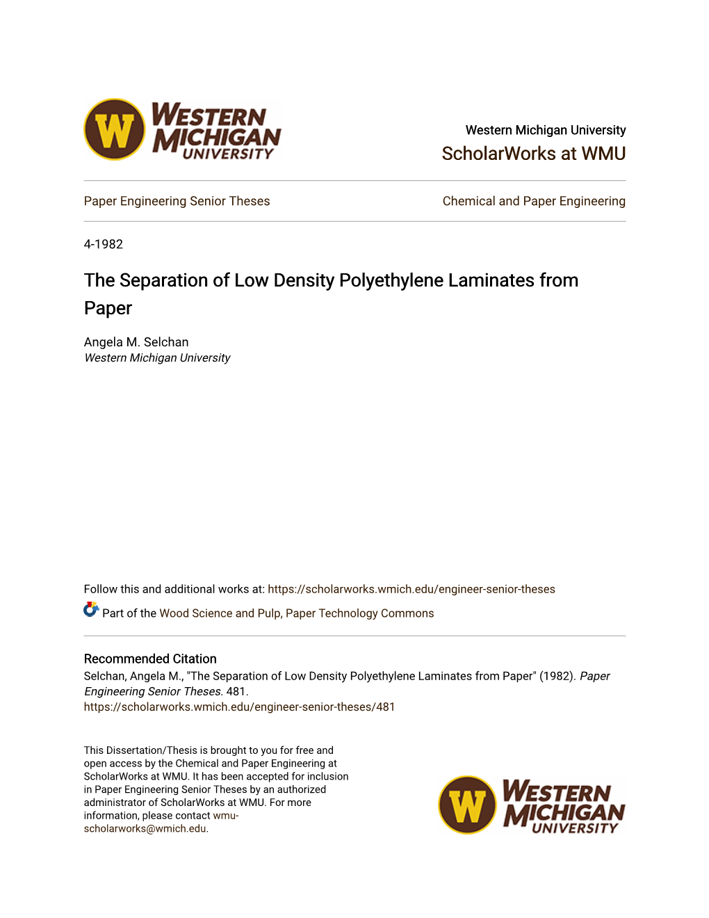 The Separation of Low Density Polyethylene Laminates from Paper