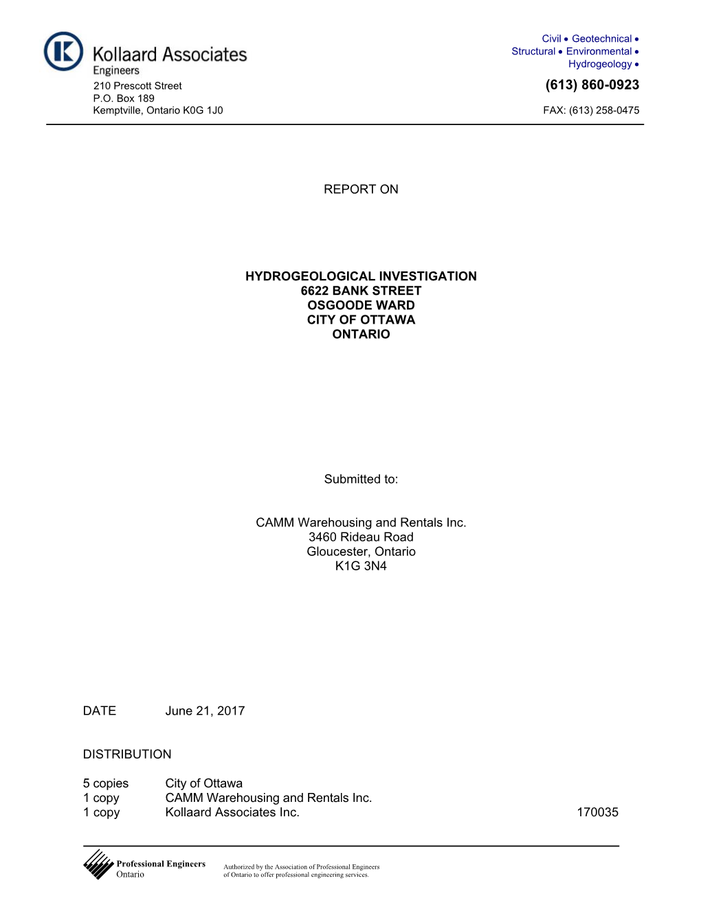 Report on Hydrogeological Investigation