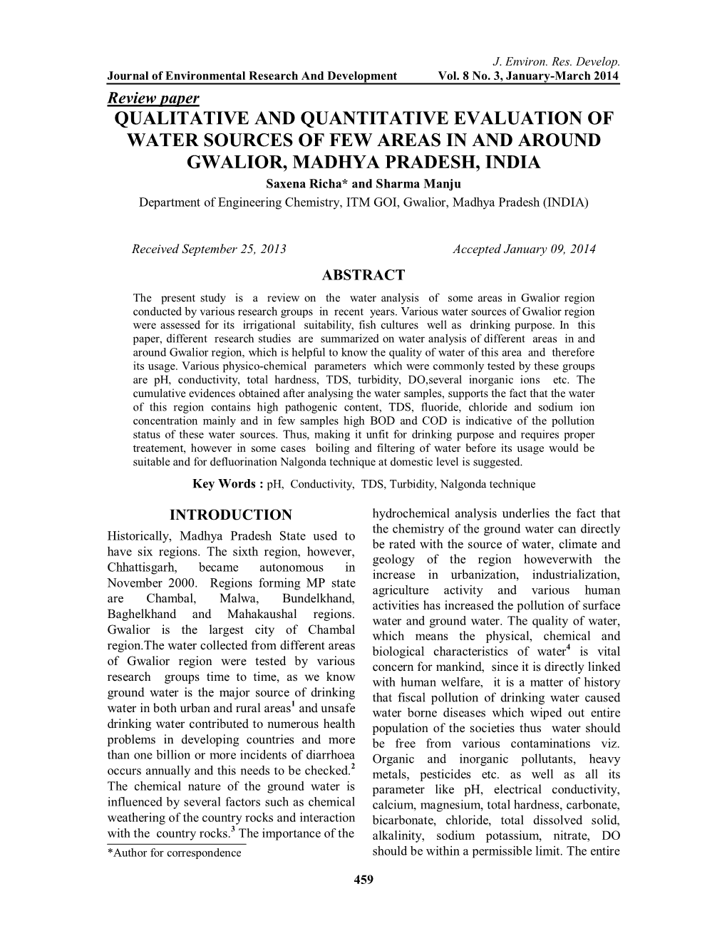 Qualitative and Quantitative Evaluation of Water