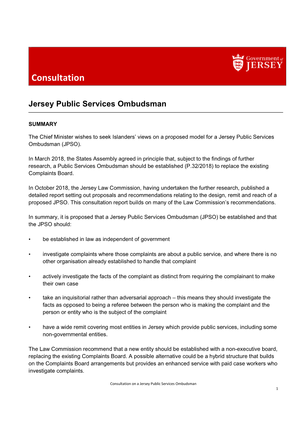 Jersey Public Services Ombudsman Consultation