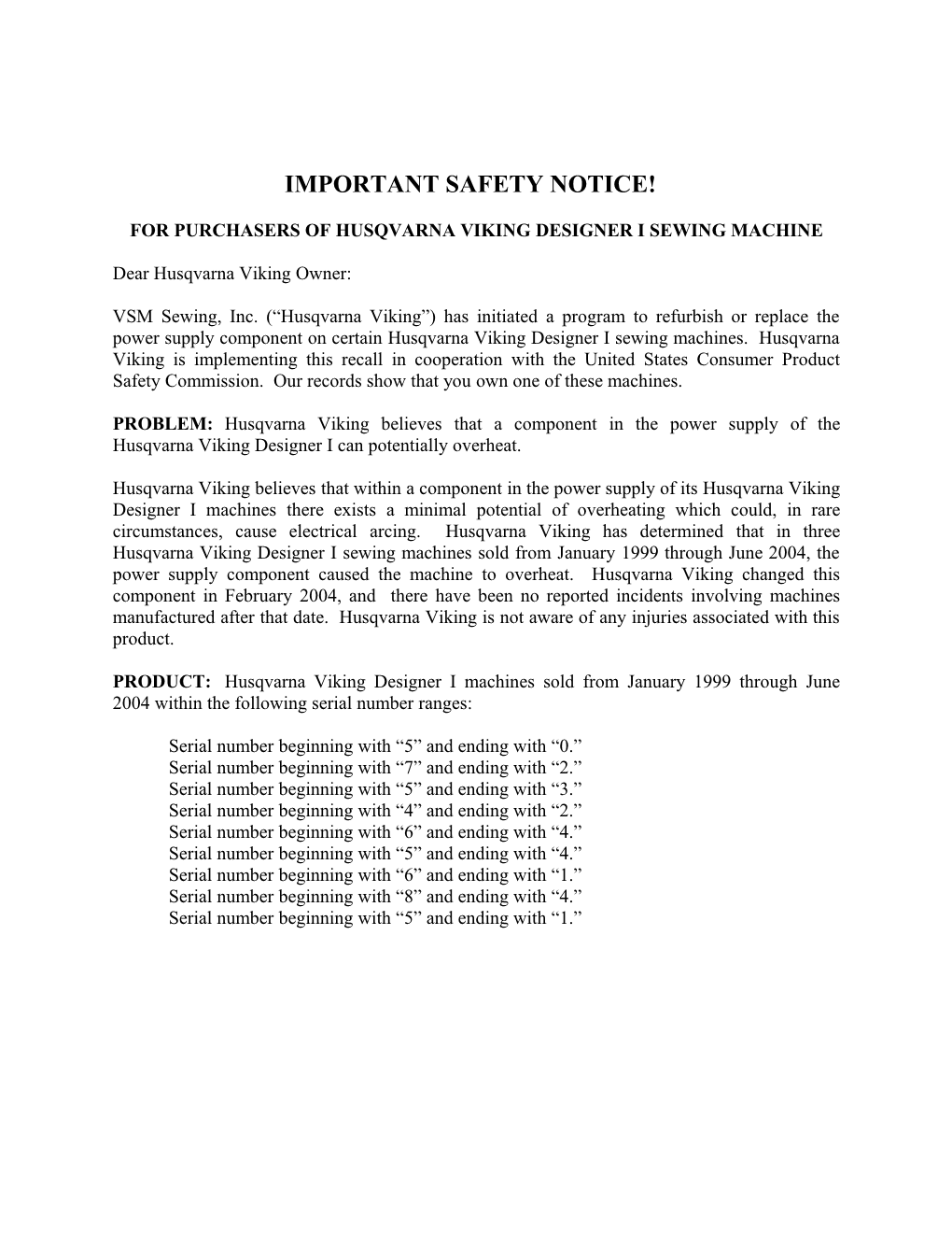 Important Safety Notice