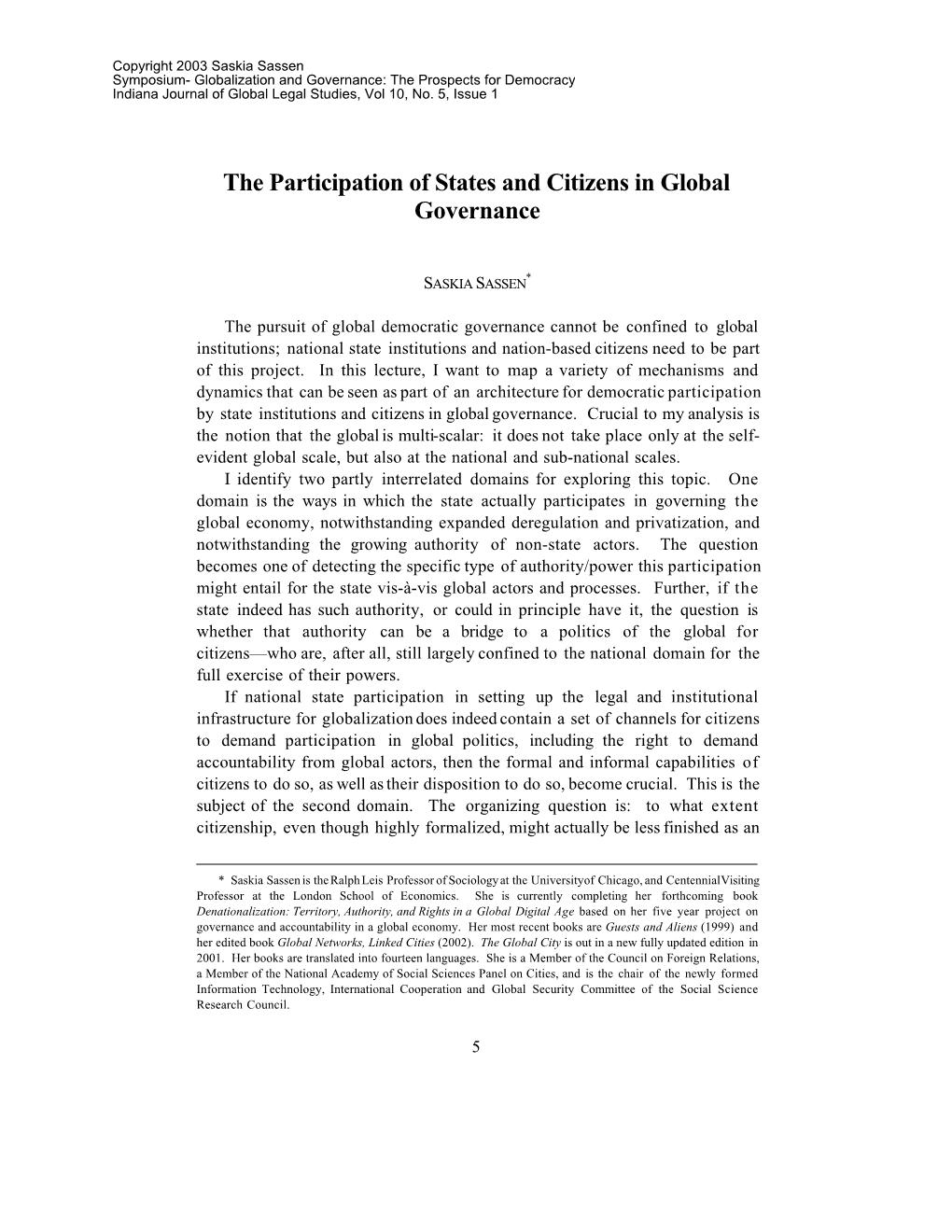 The Participation of States and Citizens in Global Governance