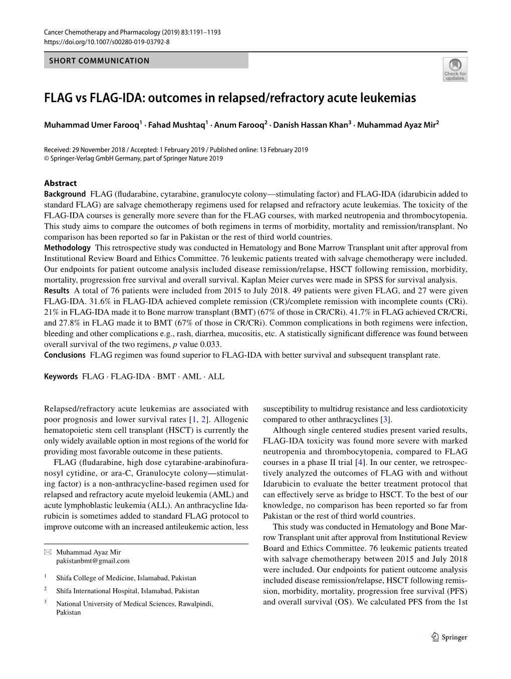 FLAG Vs FLAG-IDA: Outcomes in Relapsed/Refractory Acute Leukemias