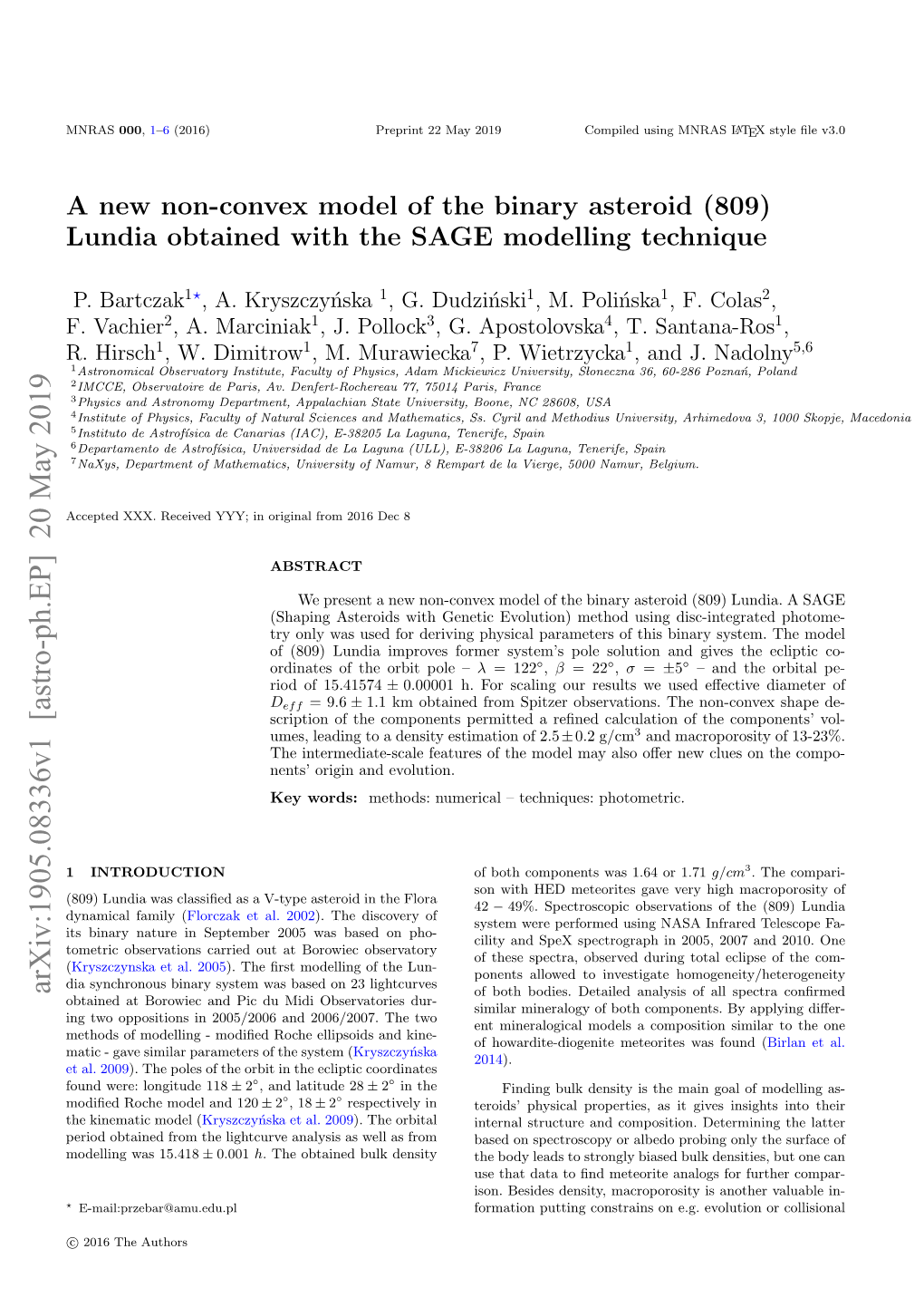 A New Non-Convex Model of the Binary Asteroid (809) Lundia Obtained with the SAGE Modelling Technique