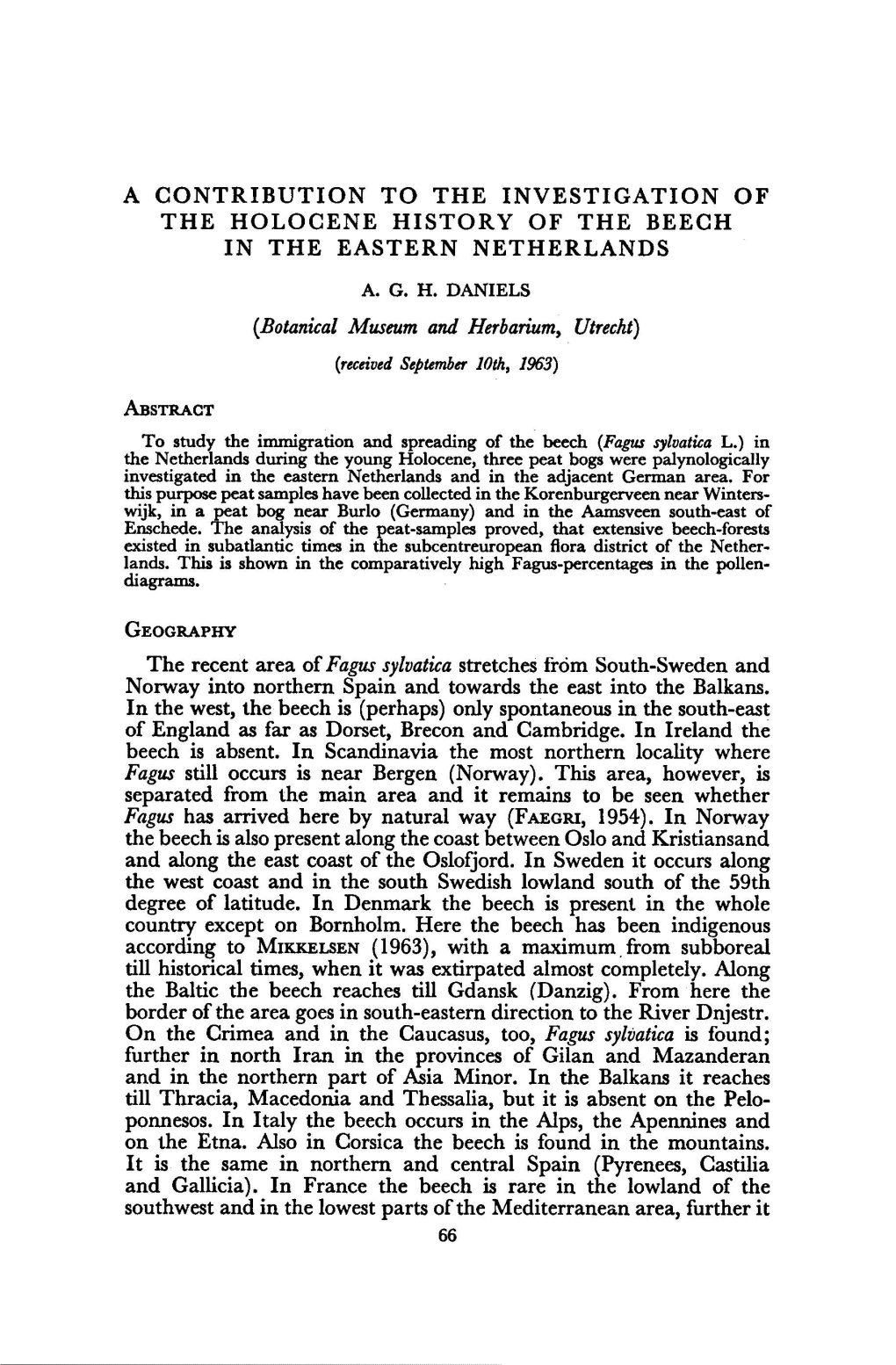 A Contribution to the Investigation of the Holocene History of the Beech in the Eastern Netherlands