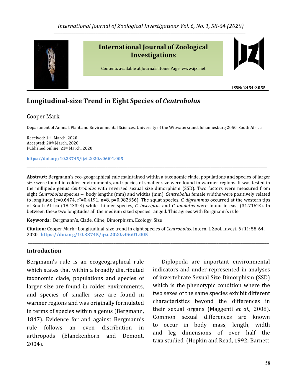 Longitudinal-Size Trend in Eight Species of Centrobolus