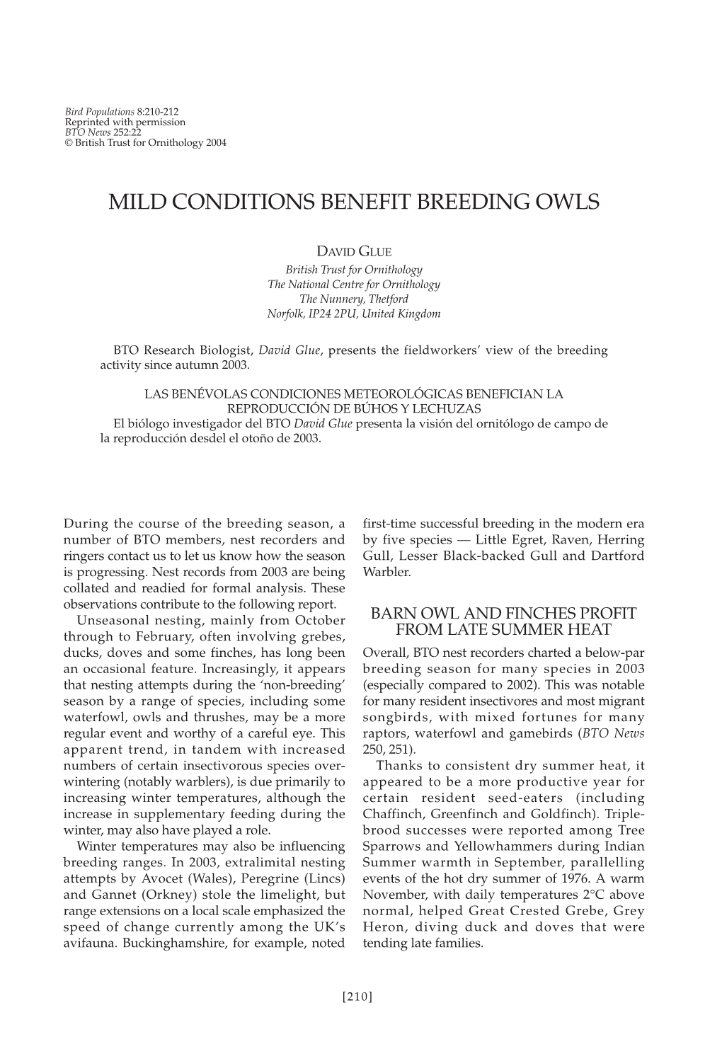 Mild Conditions Benefit Breeding Owls