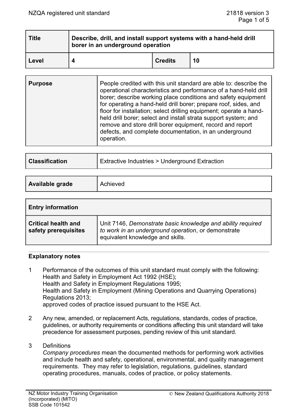 21818 Describe, Drill, and Install Support Systems with a Hand-Held Drill Borer in An