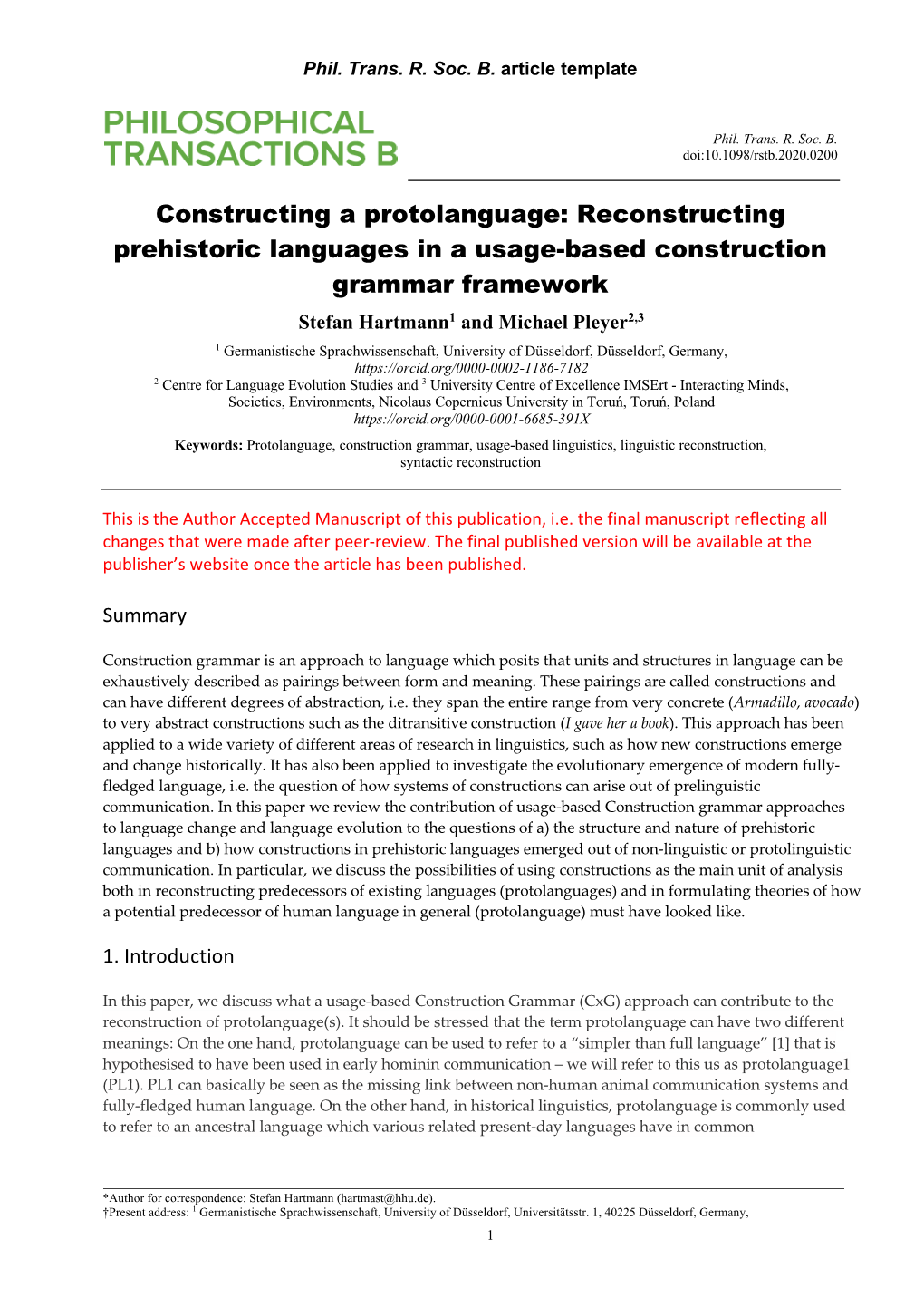 Constructing a Protolanguage: Reconstructing Prehistoric