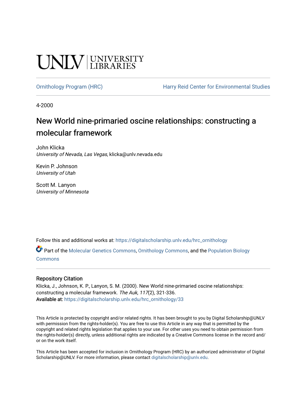 New World Nine-Primaried Oscine Relationships: Constructing a Molecular Framework