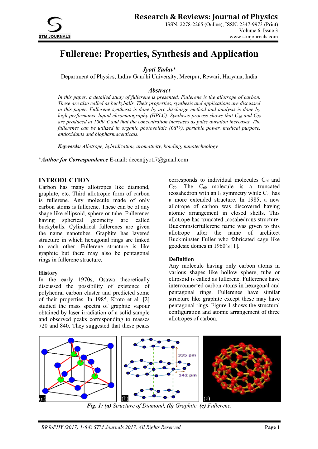 Fullerene: Properties, Synthesis and Application