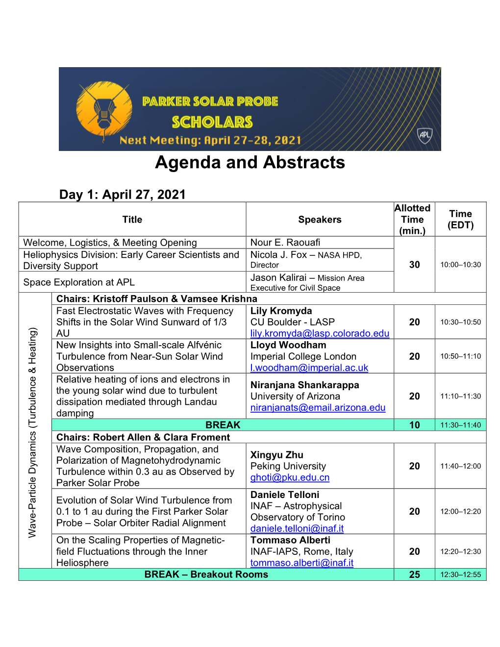 Agenda and Abstracts