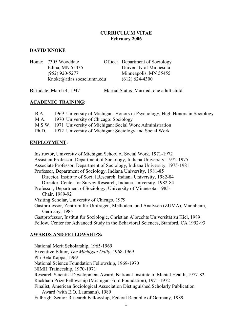 CURRICULUM VITAE February 2006