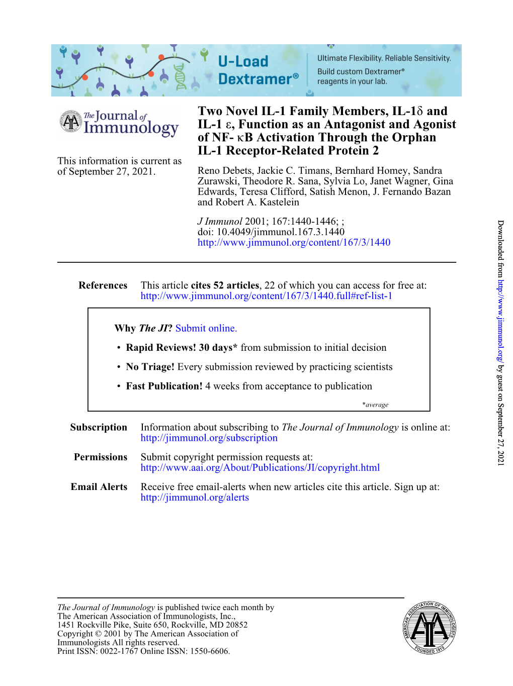 IL-1 Receptor-Related Protein 2 B Activation Through the Orphan Κ of NF