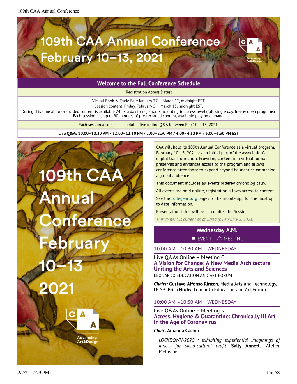 109Th CAA Annual Conference Program