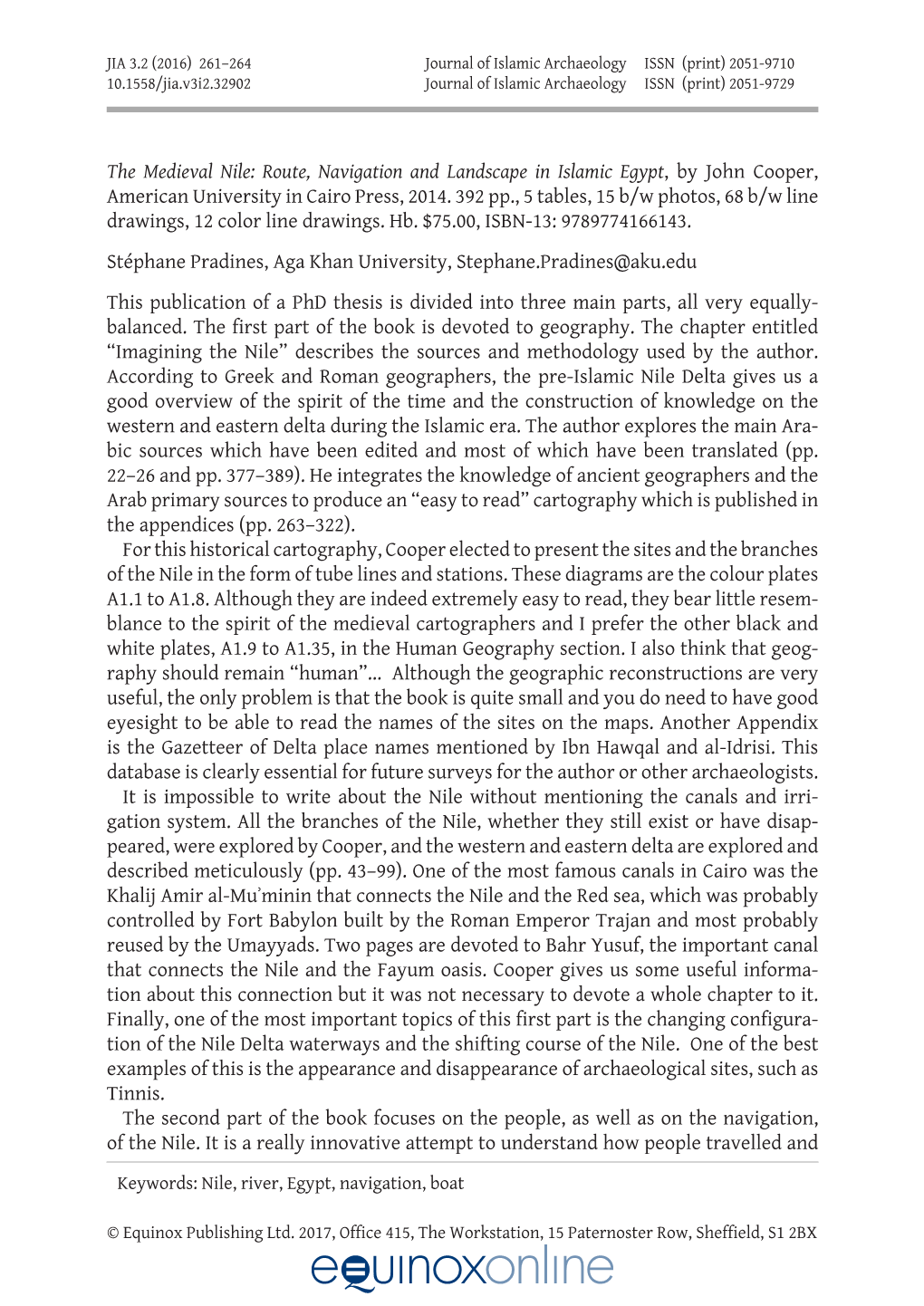 The Medieval Nile: Route, Navigation and Landscape in Islamic Egypt, by John Cooper, American University in Cairo Press, 2014
