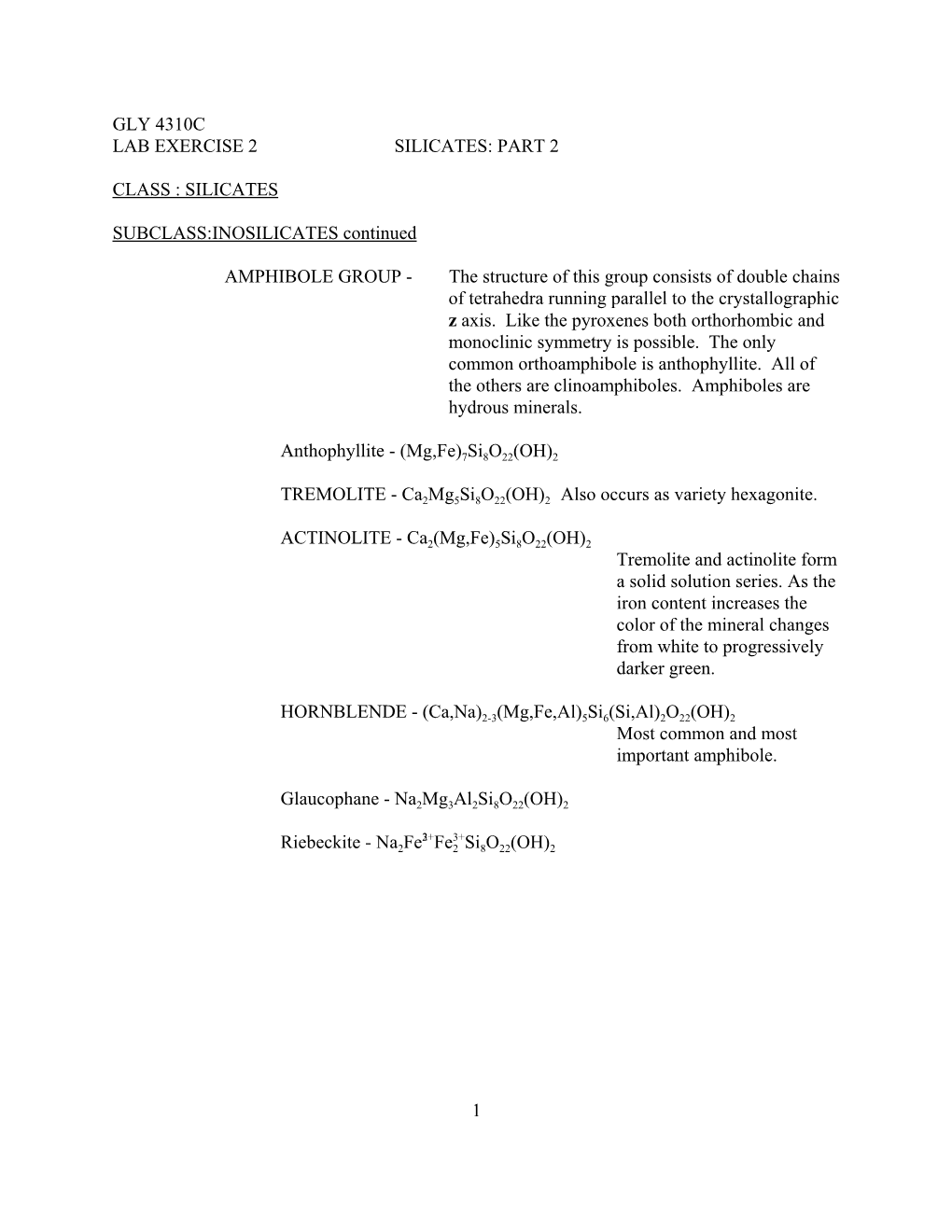 Silicates Subclass:Inosilicates