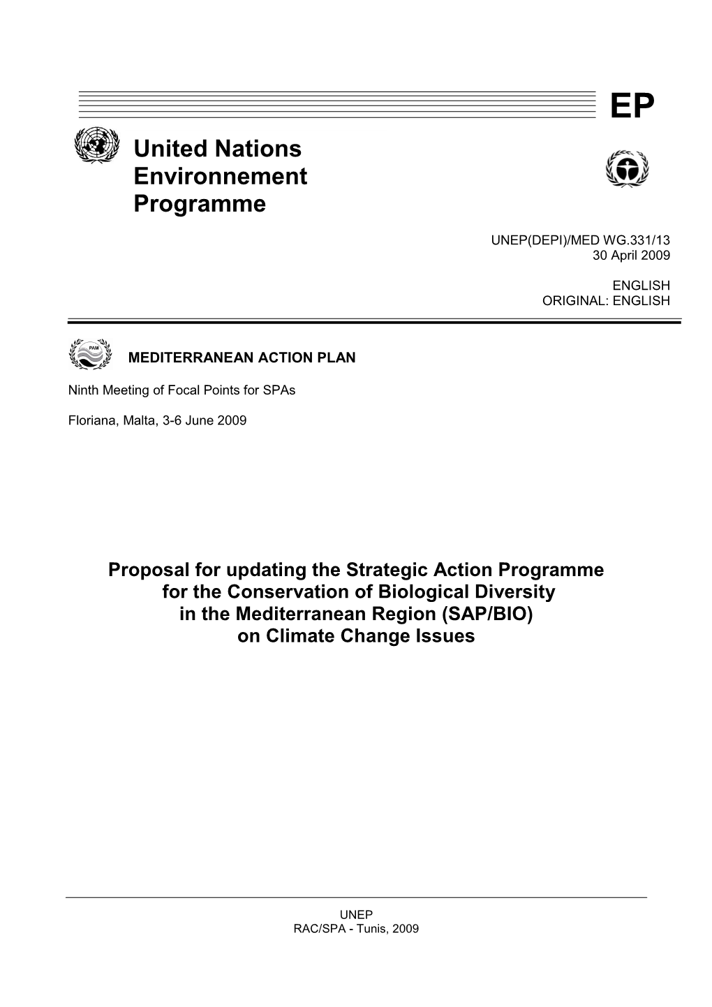 Proposal for Updating the Strategic Action Programme for the Conservation of Biological Diversity in the Mediterranean Region (SAP/BIO) on Climate Change Issues