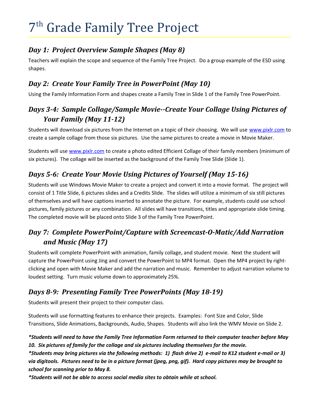 7Th Grade Family Tree Project