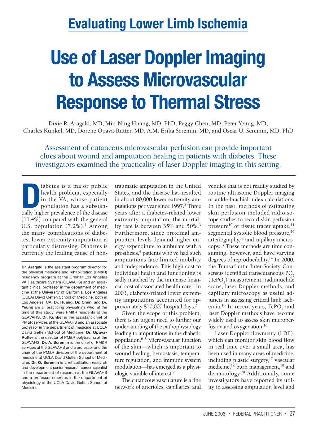 Use of Laser Doppler Imaging to Assess Microvascular Response to Thermal Stress