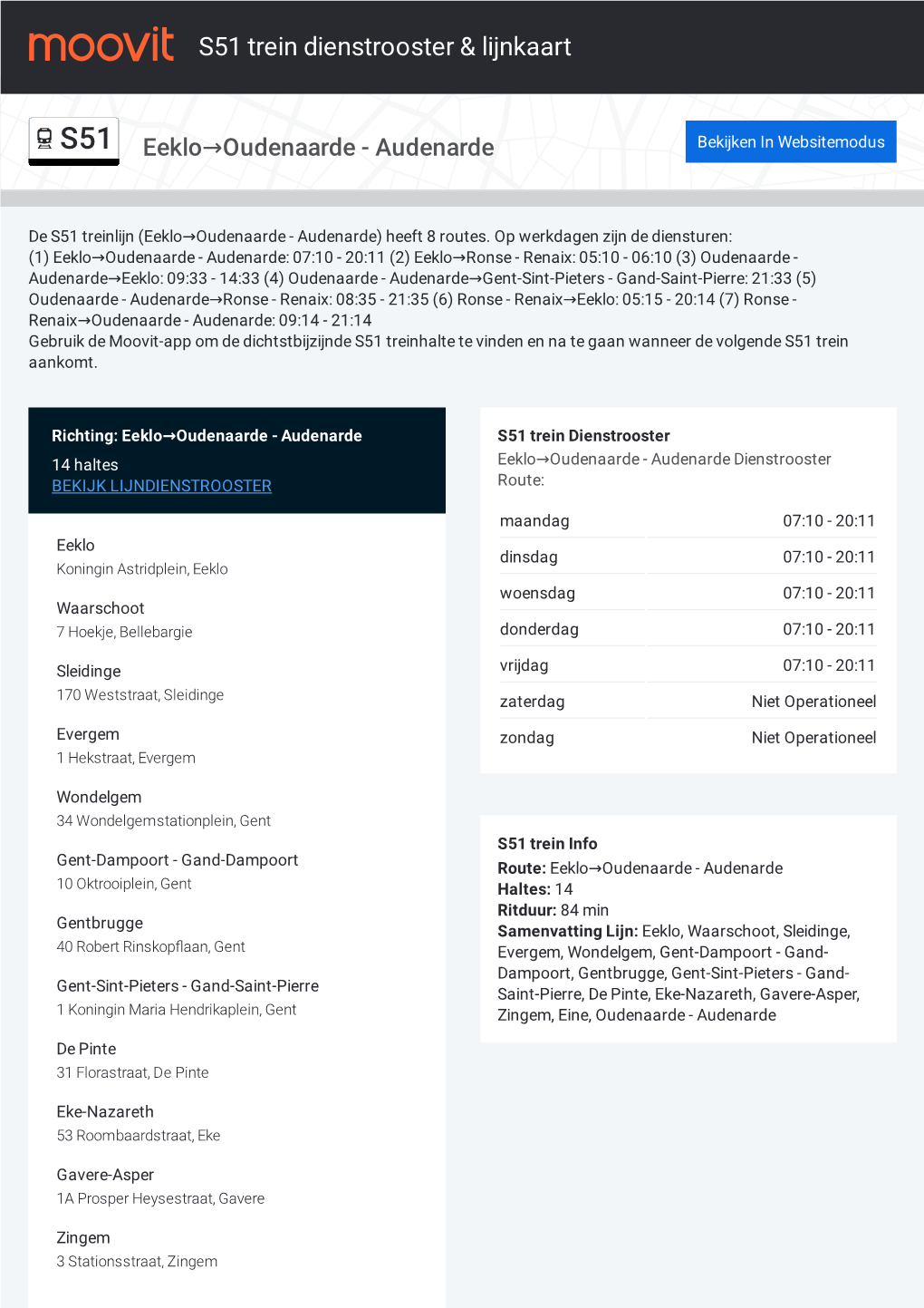 S51 Trein Dienstrooster & Lijnroutekaart