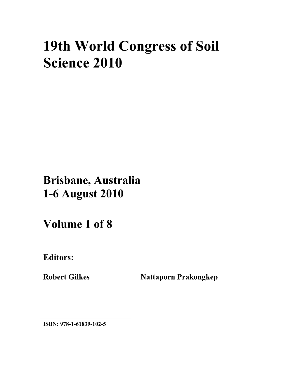 19Th World Congress of Soil Science 2010