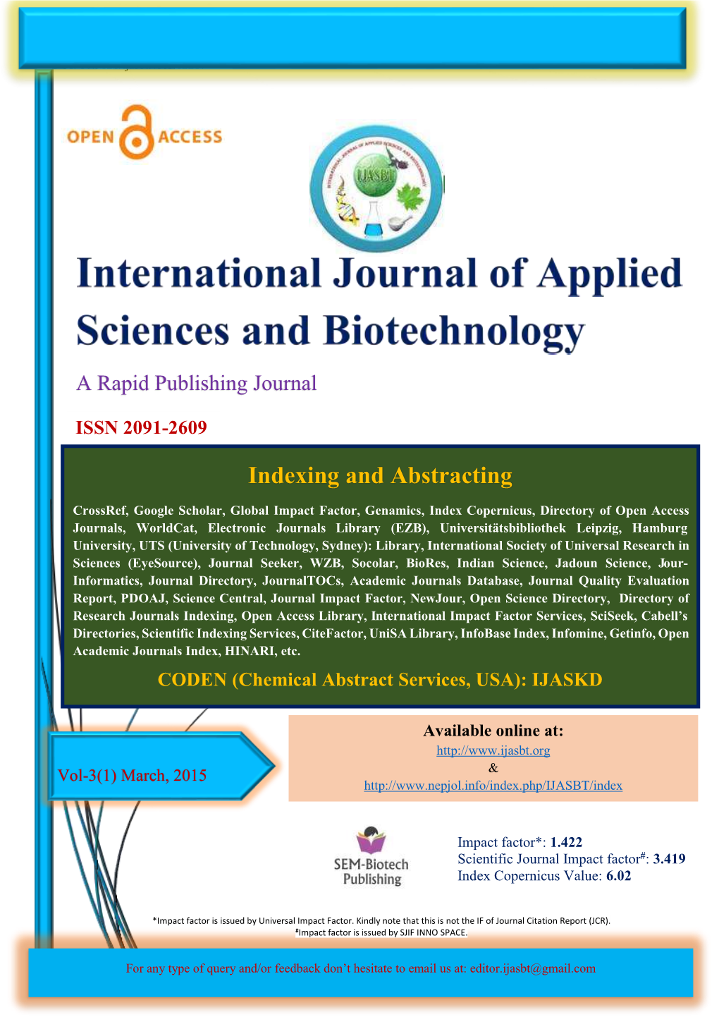 International Journal of Applied Sciences and Biotechnology