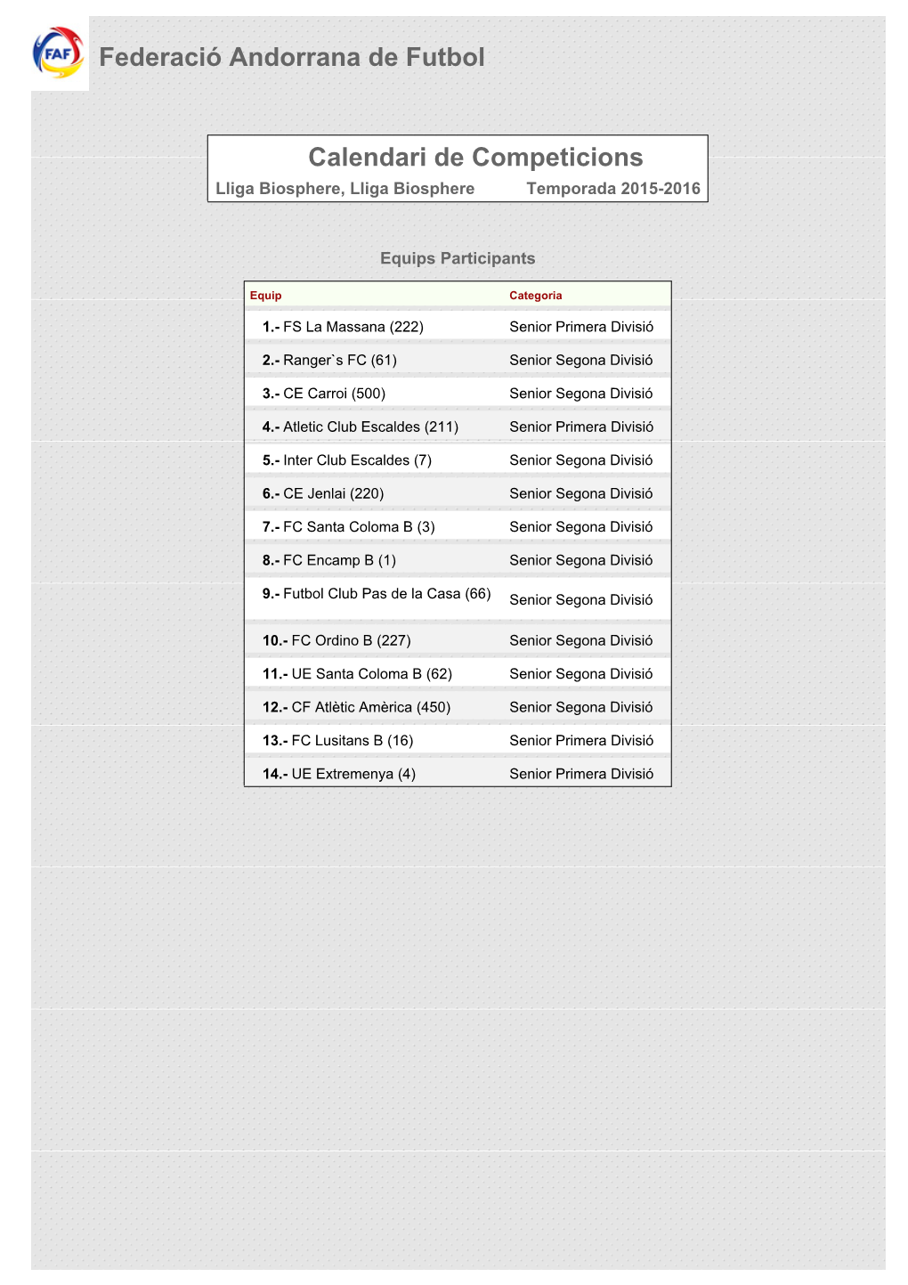 Calendari De Competició