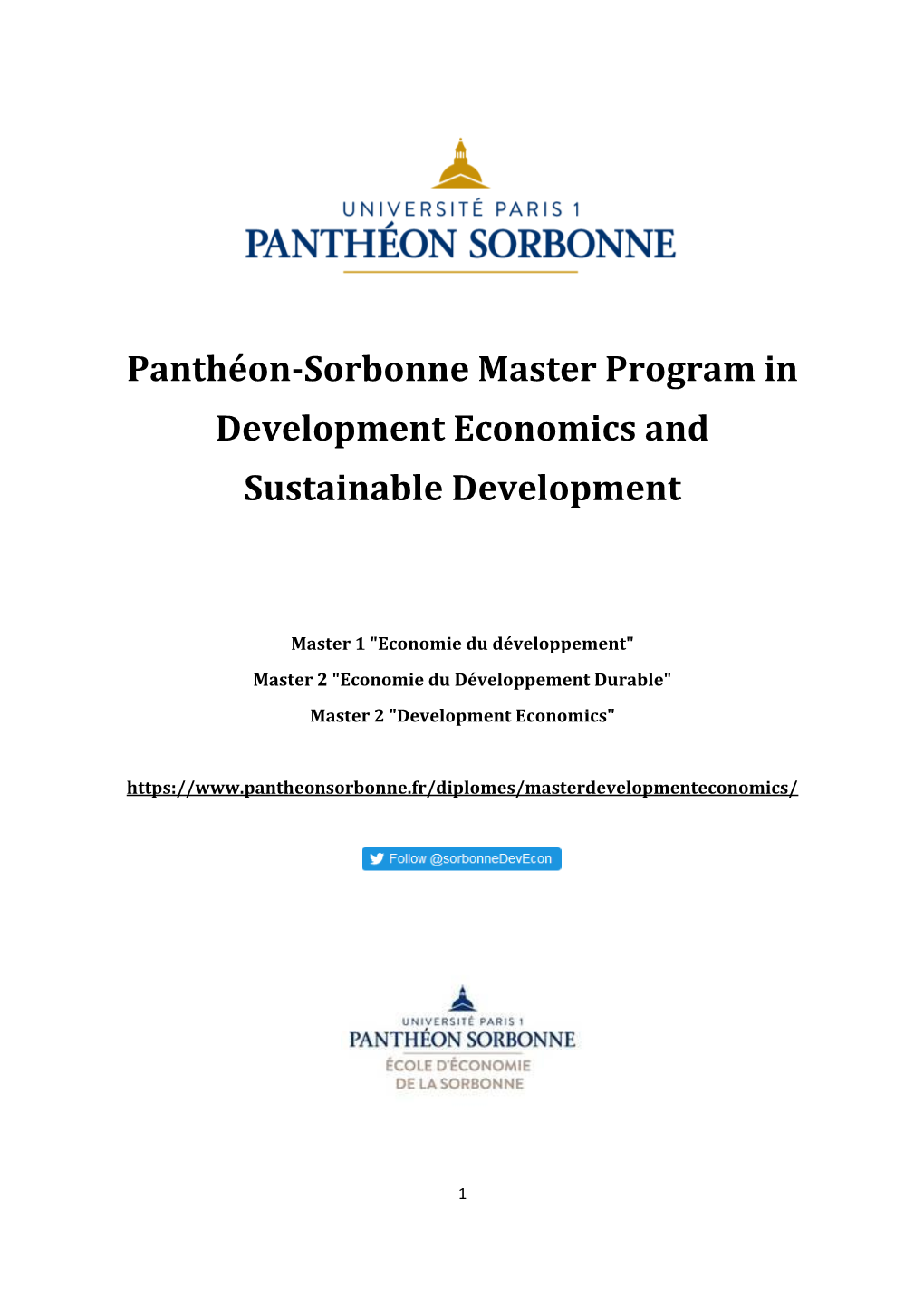 Panthéon-Sorbonne Master Program in Development Economics and Sustainable Development
