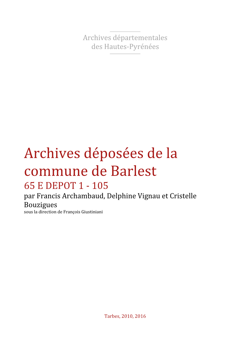 Archives Déposées De La Commune De Barlest