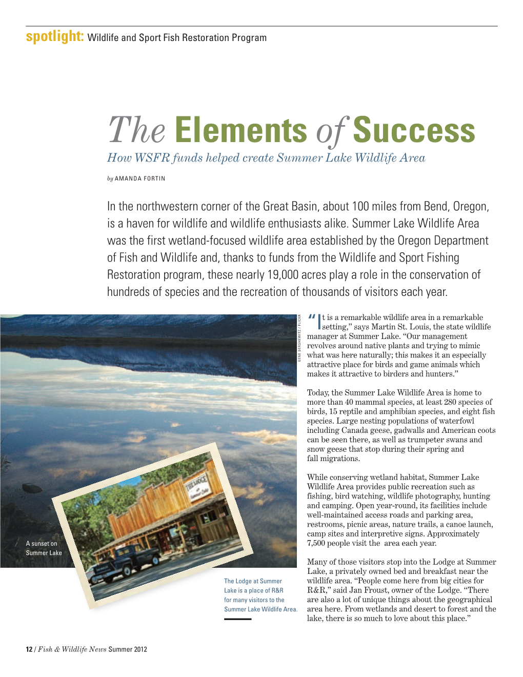 The Elements of Success How WSFR Funds Helped Create Summer Lake Wildlife Area