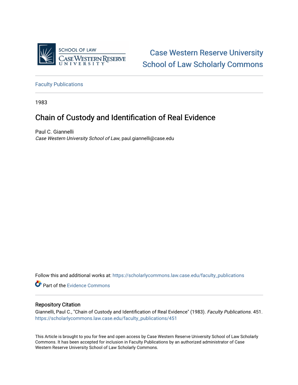 Chain of Custody and Identification of Real Evidence