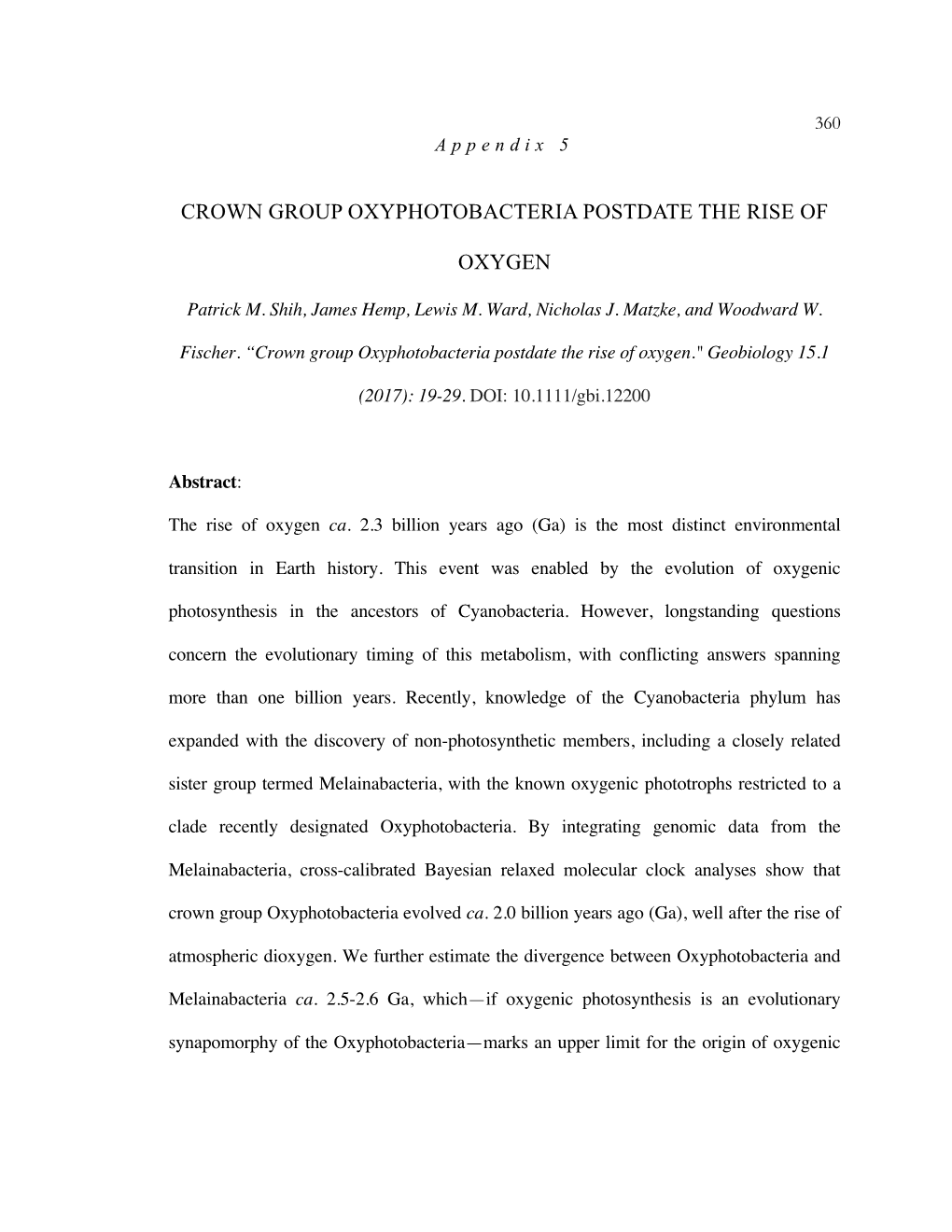 Crown Group Oxyphotobacteria Postdate the Rise Of