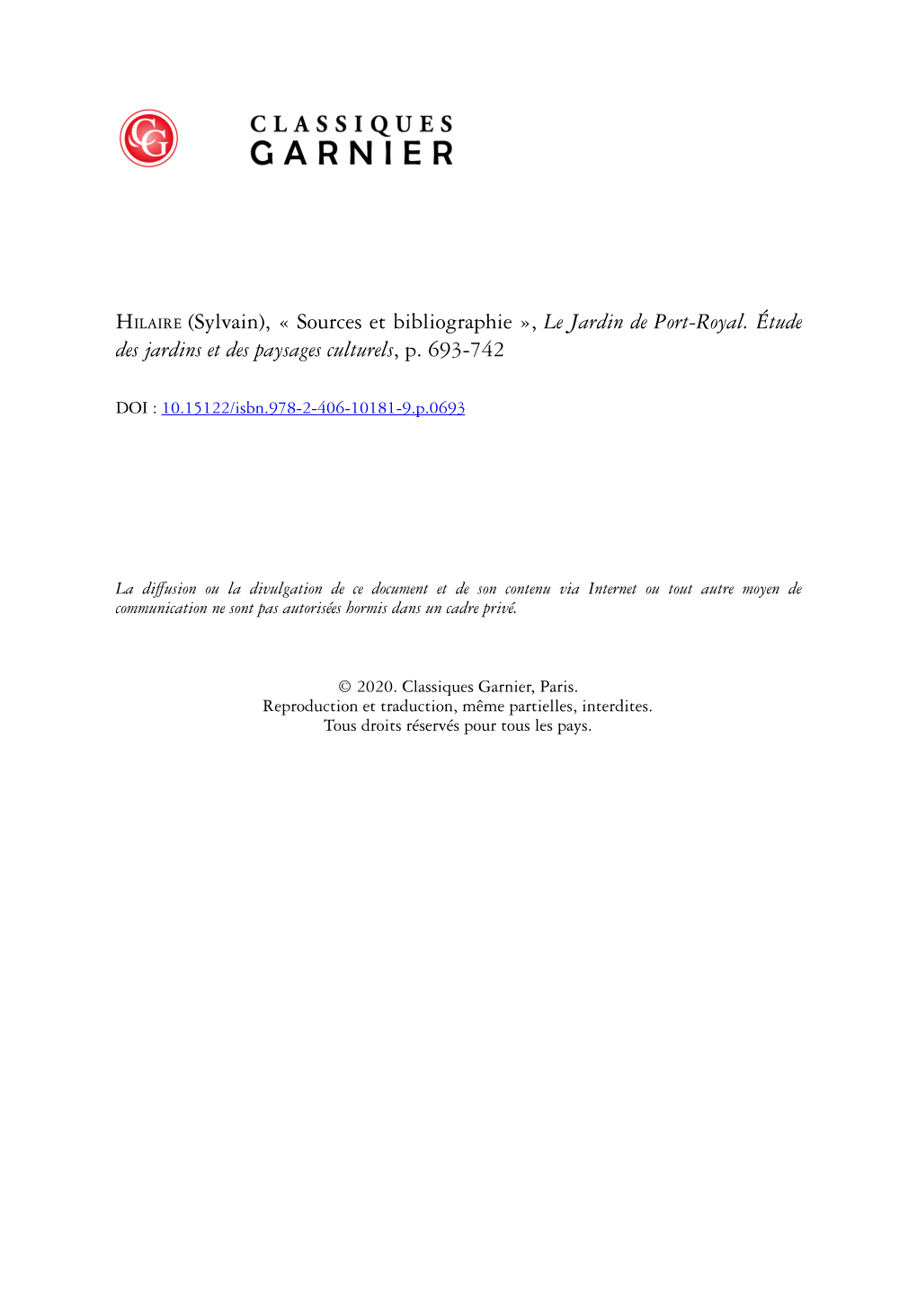 Sources Et Bibliographie », Le Jardin De Port-Royal. Étude Des Jardins Et Des Paysages Culturels, P