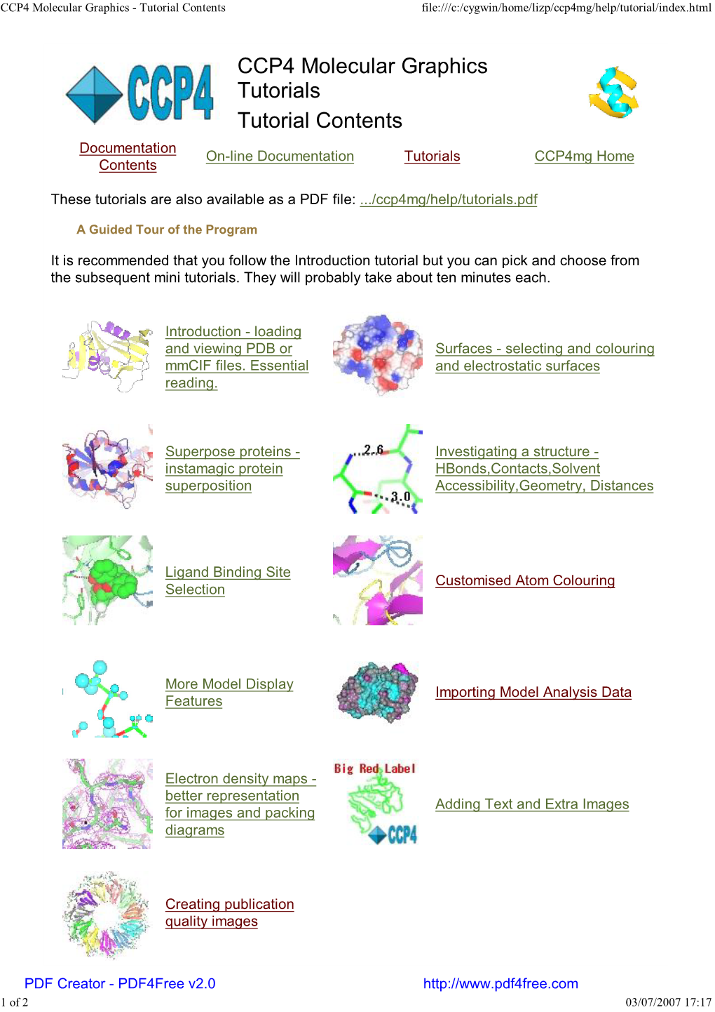 CCP4 Molecular Graphics Tutorials Tutorial Contents Documentation On-Line Documentation Tutorials Ccp4mg Home Contents