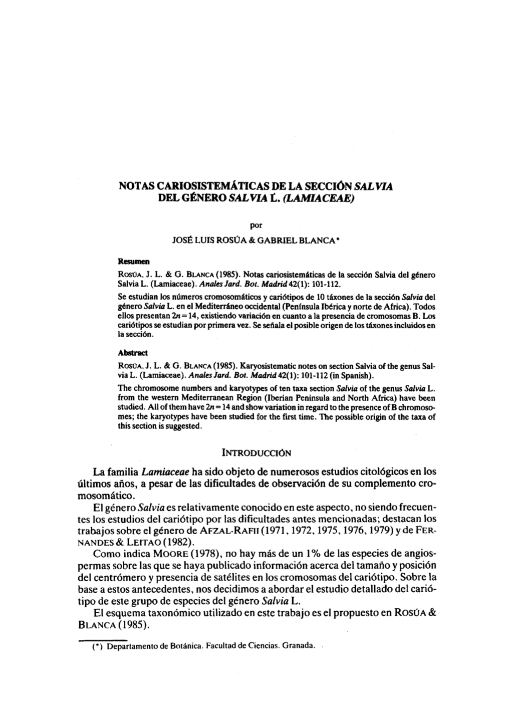 Notas Cariosistemáticas De La Sección "Salvia" Del Género
