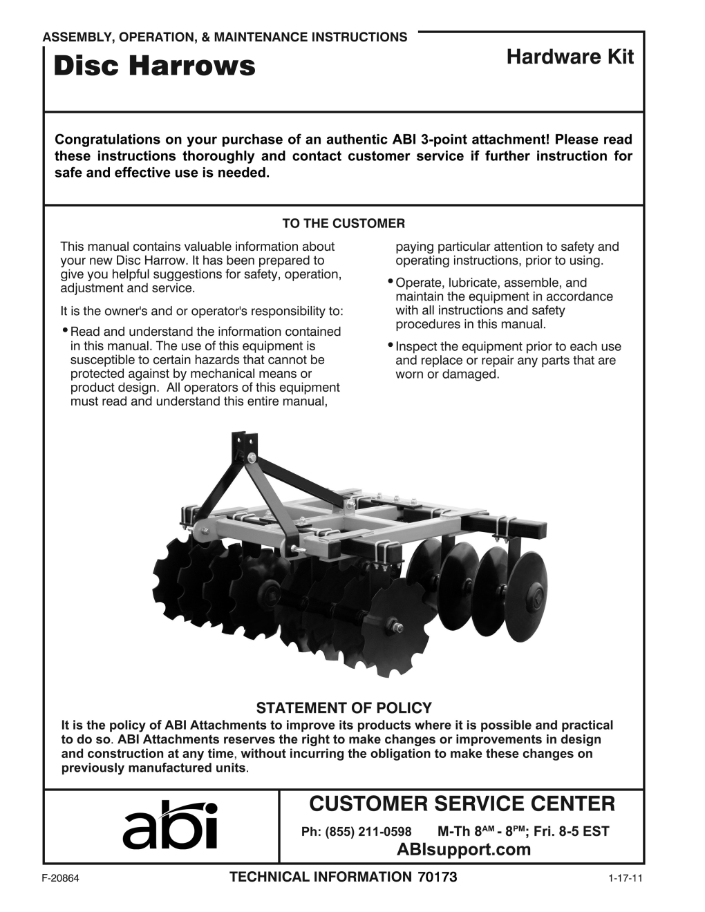 Disc Harrow Manual