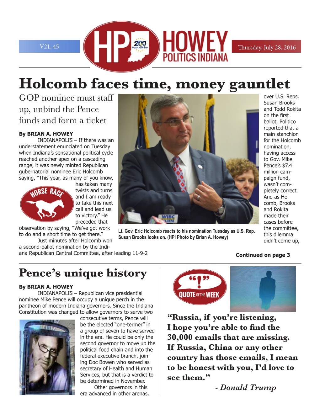 Holcomb Faces Time, Money Gauntlet Over U.S