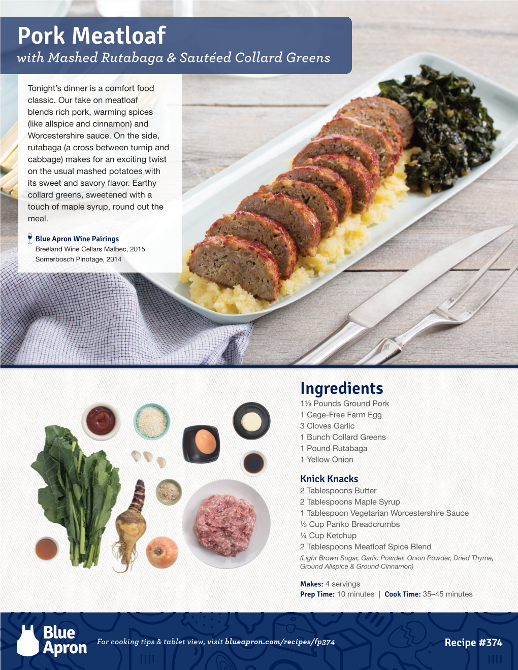 Pork Meatloaf with Mashed Rutabaga & Sautéed Collard Greens