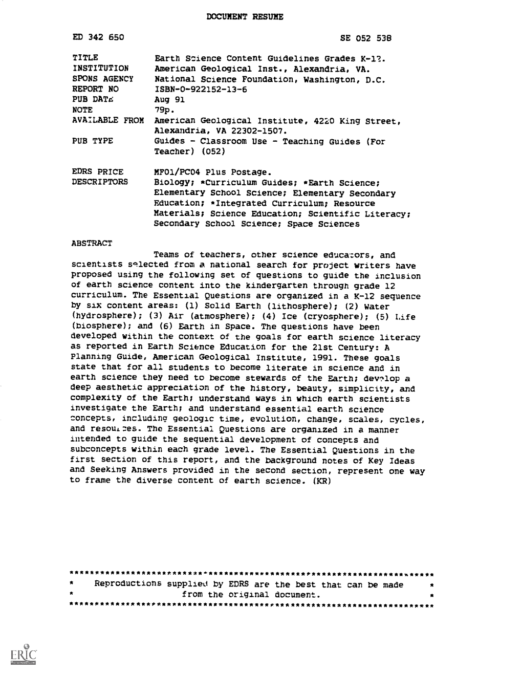 Earth Science Content Guidelines Grades K-12