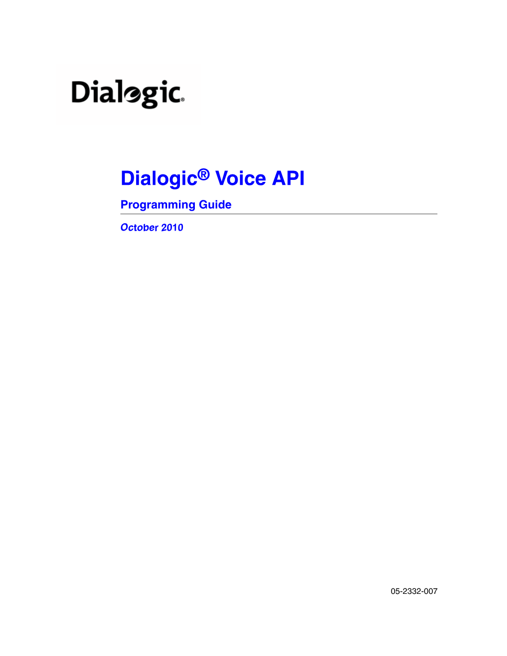 Dialogic Voice API Programming Guide