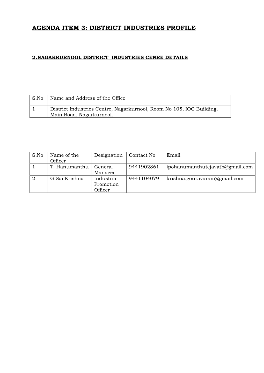 Agenda Item 3: District Industries Profile